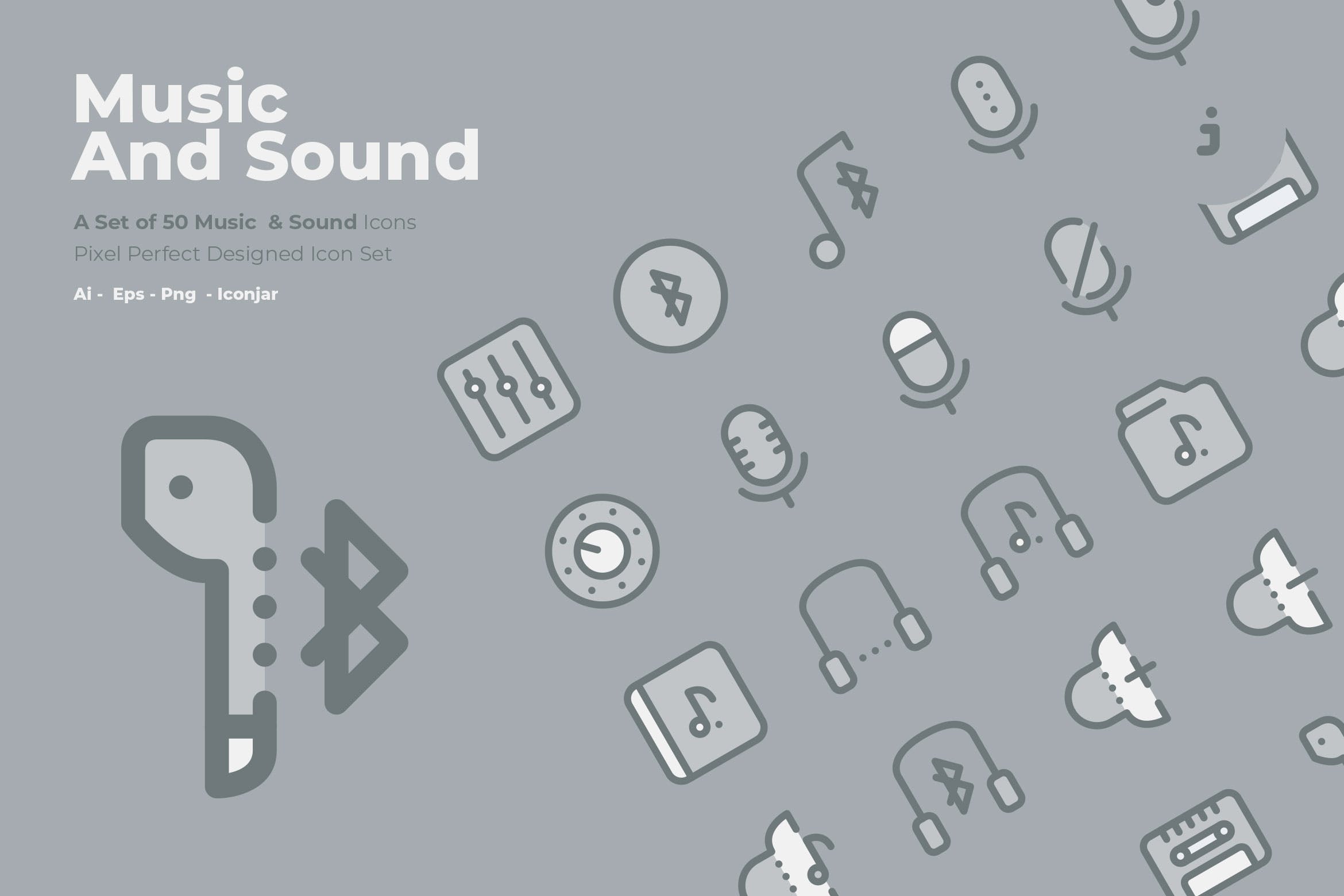 50枚音乐&声音主题矢量双色调蚂蚁素材精选图标 50 Music and Sound Icons  –  Two Tone Style插图