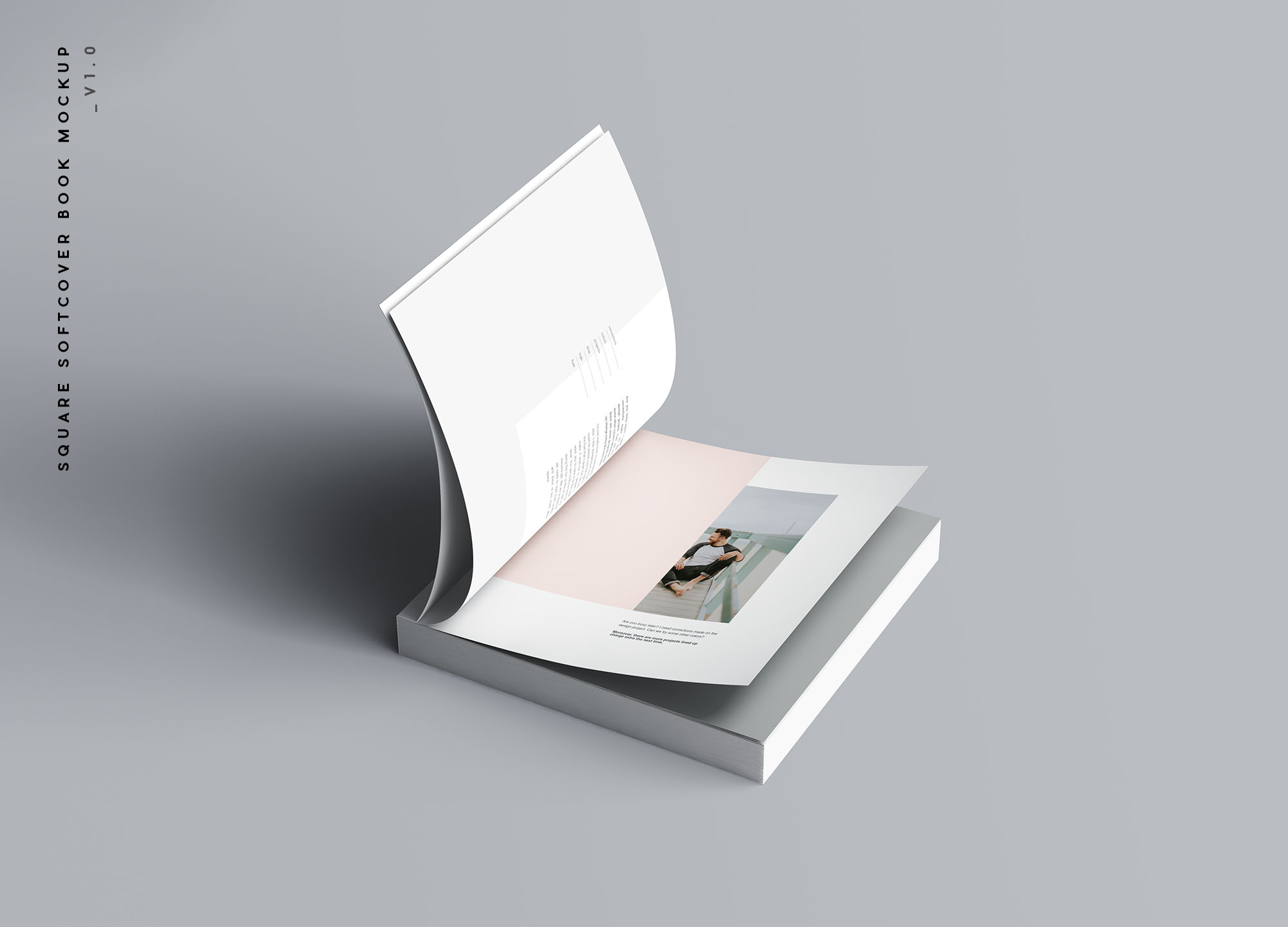 方形软封图书内页版式设计效果图样机蚂蚁素材精选 Square Softcover Book Mockup插图