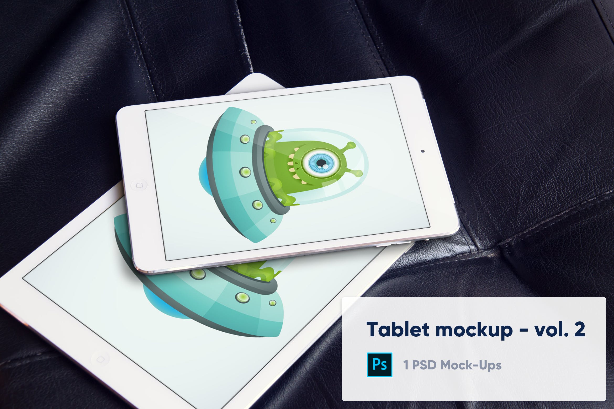 黑色皮革背景iPad平板电脑产品设计演示大洋岛精选样机v2 Tablets Mockup on Black Leather Background Vol. 2插图 黑色皮革背景iPad平板电脑产品设计演示大洋岛精选样机v2 Tablets Mockup on Black Leather Background Vol. 2插图