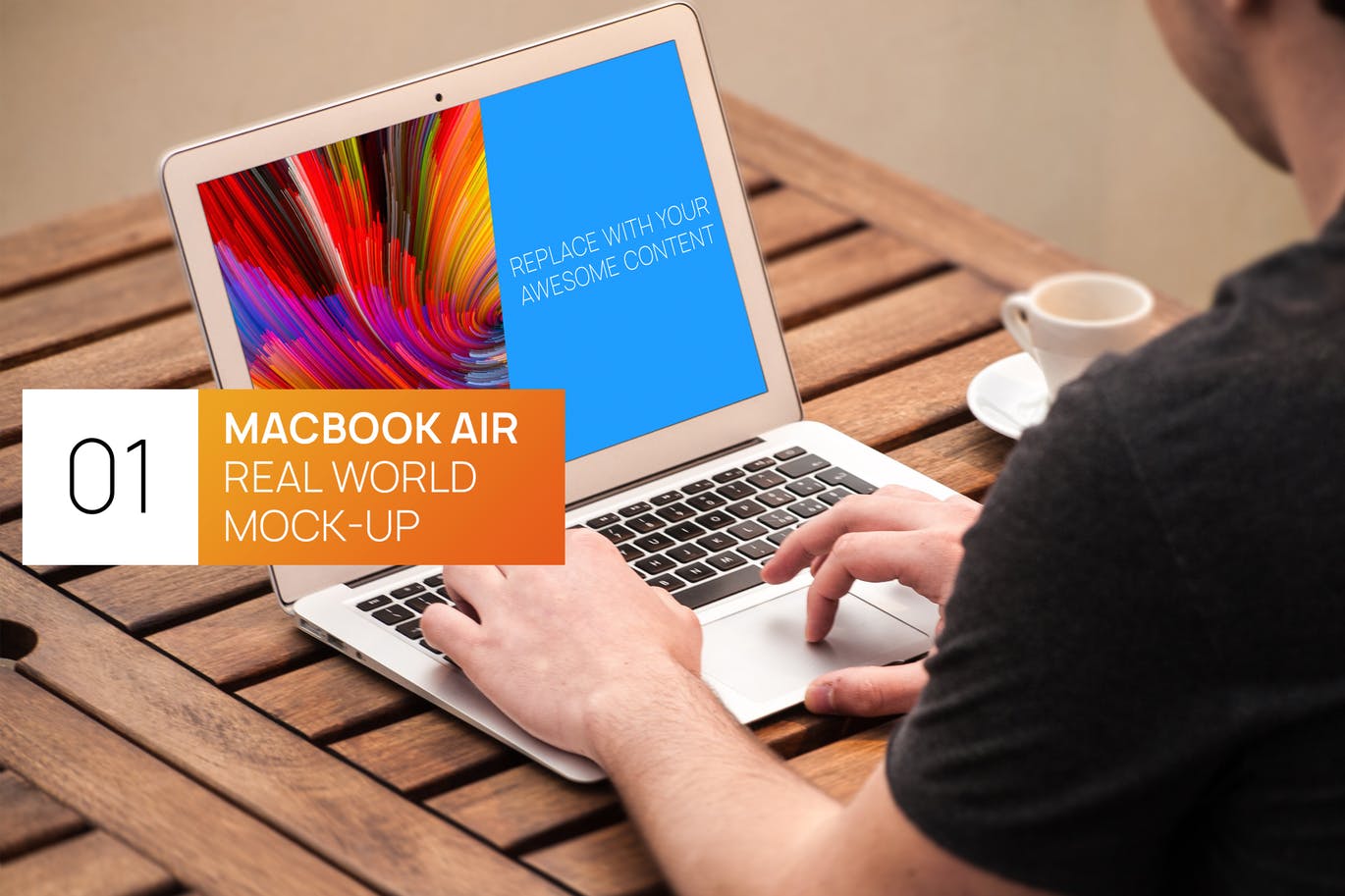 Macbook Air实景使用场景蚂蚁素材精选样机模板v1 Person Using MacBook Air Real World Photo Mock-up插图