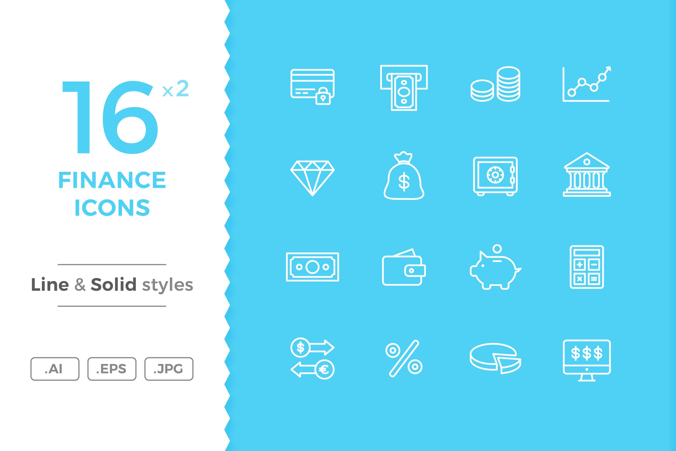 16枚金融主题矢量线性&Solid蚂蚁素材精选图标 Finance Icons插图