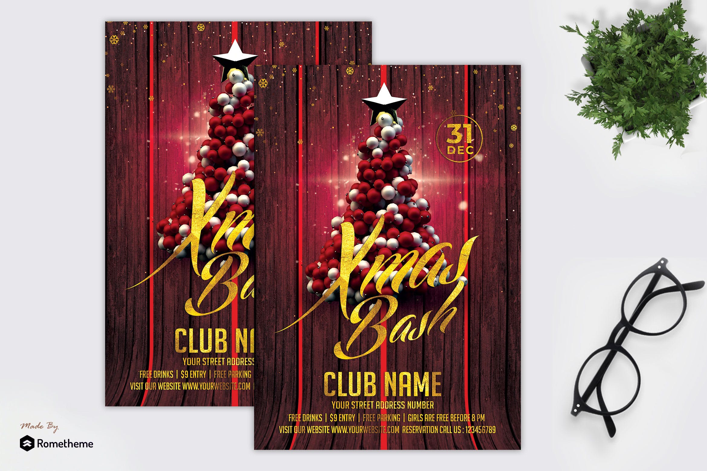 圣诞节&新年倒计时狂欢活动宣传单模板 Xmas Bash – Flyer MR插图