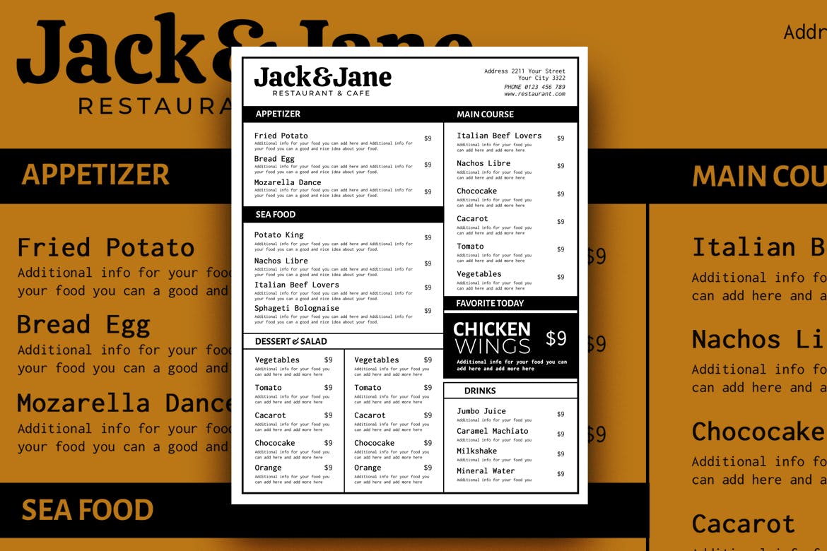 简约文字排版设计西餐厅菜单模板 Jack Resto Food Menu插图