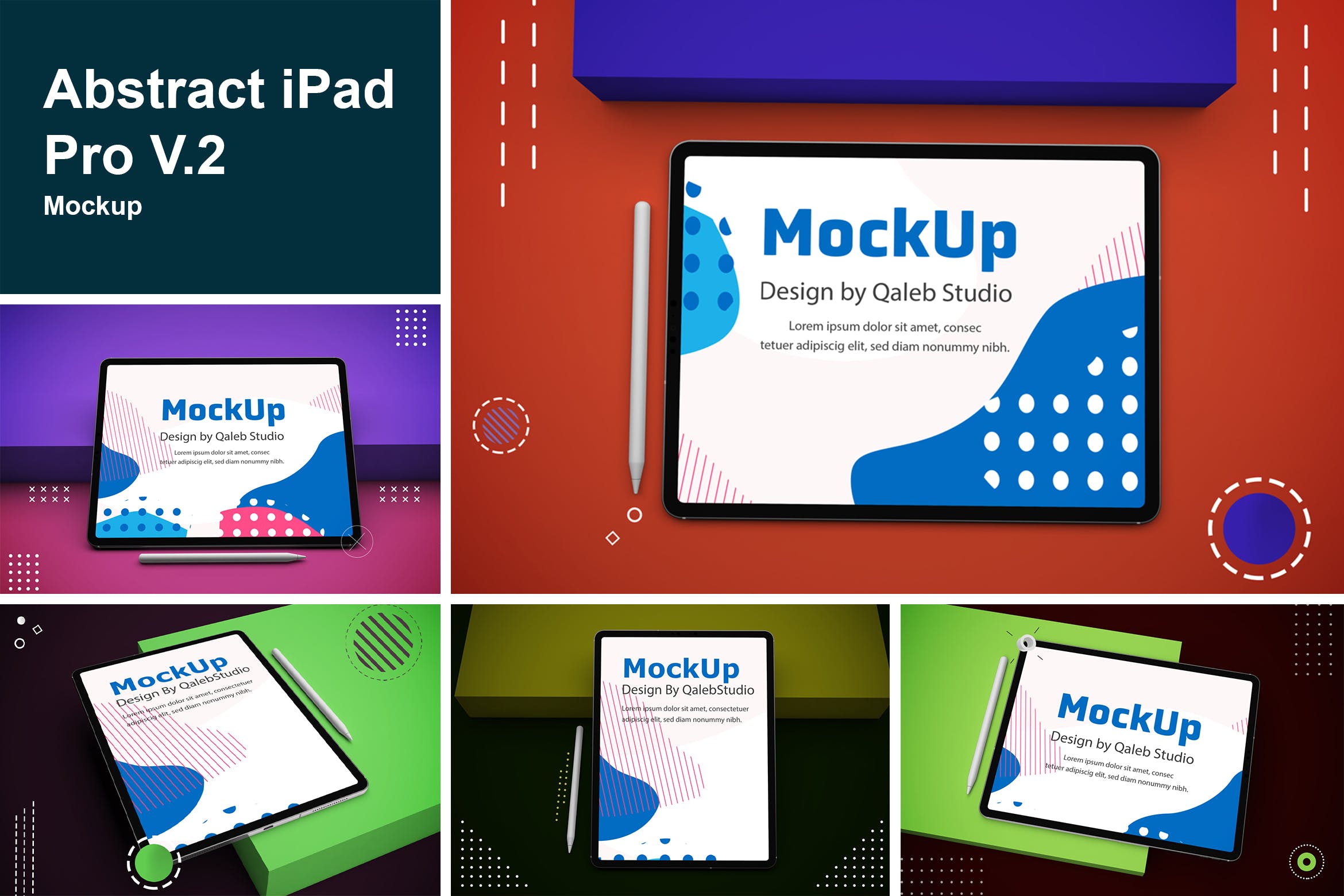 抽象设计风格iPad Pro平板电脑屏幕效果图蚂蚁素材精选样机v2 Abstract iPad Pro V.2 Mockup插图