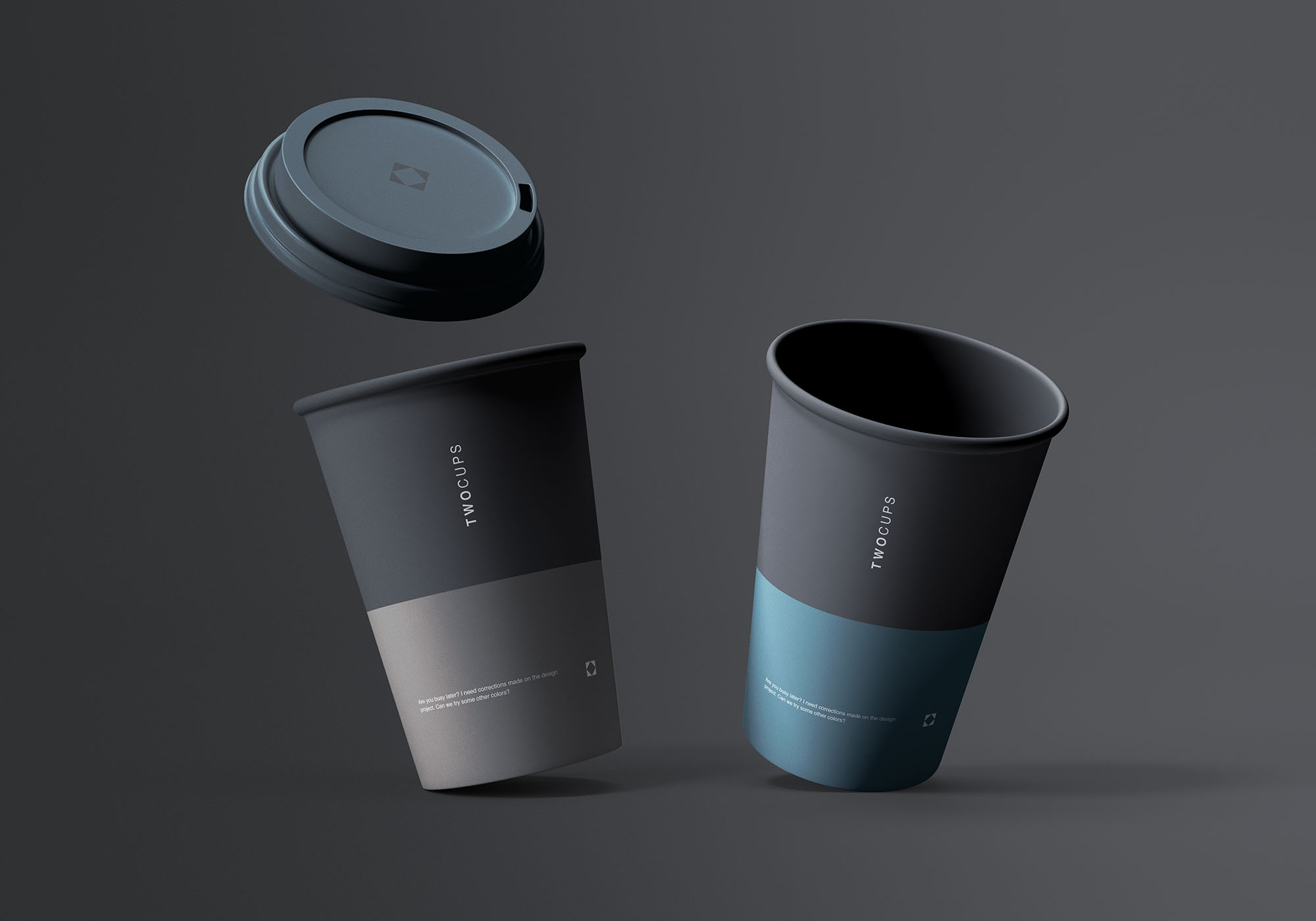 一次性咖啡纸杯设计展示第一素材精选模板 Two Disposable Coffee Cups Mockup插图