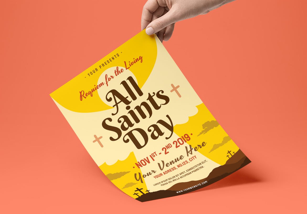 诸圣日活动传单海报PSD素材蚂蚁素材精选模板 All Saints Day Flyer插图(1)