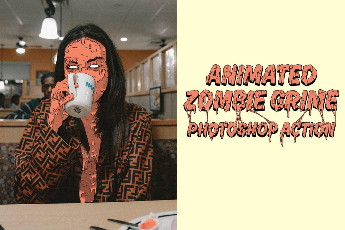 Instagram&Tumblr社交图片Grime艺术风格大洋岛精选PS动作 Animated Zombie Grime Art Photoshop Action插图