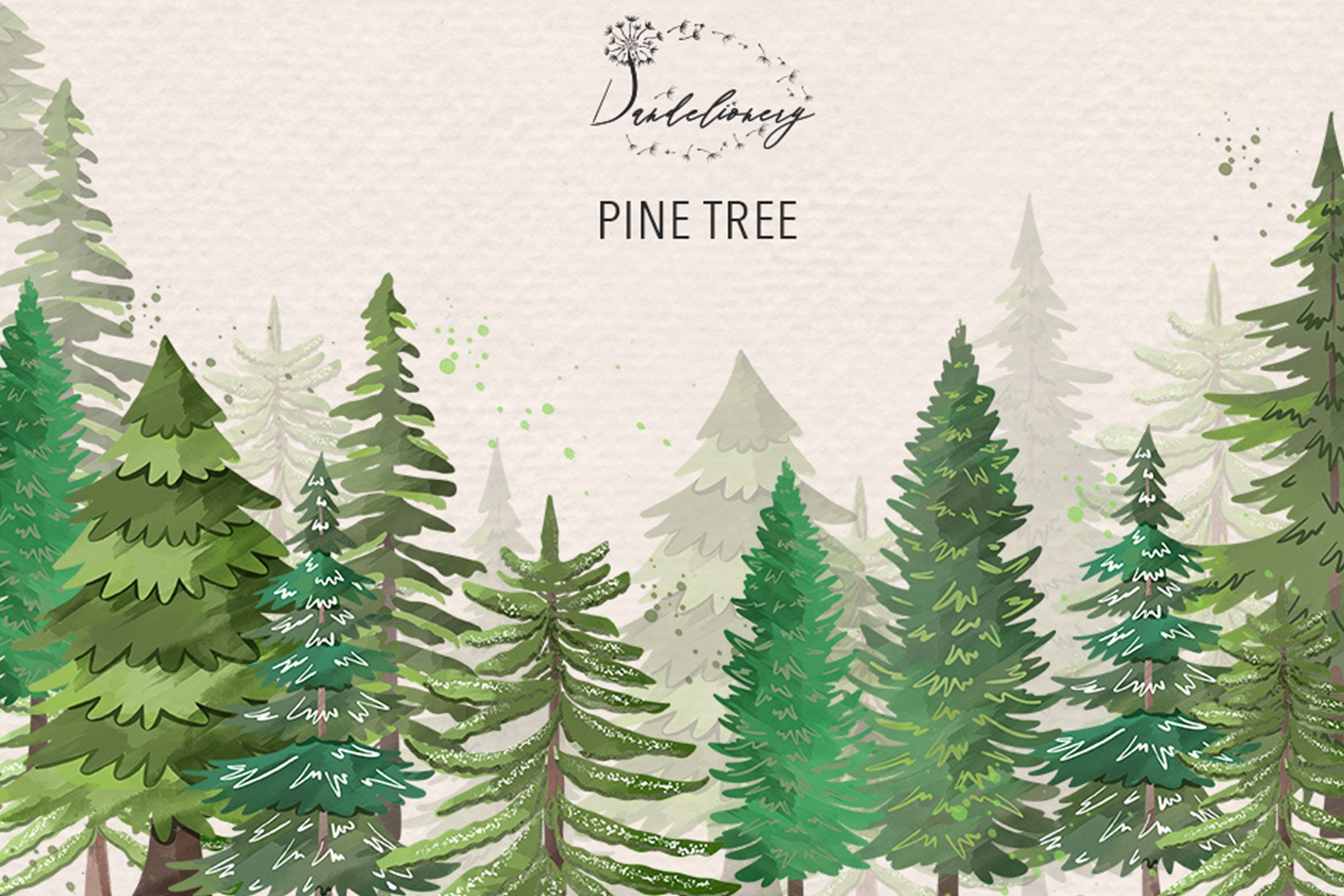 松树水彩艺术剪贴画大洋岛精选PNG素材 Pine trees clip arts插图