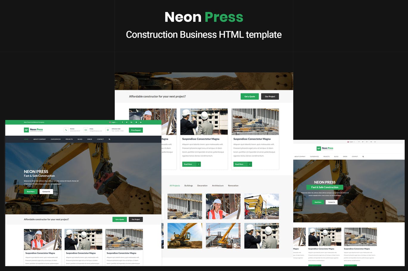 建筑业/建筑公司主题网站设计HTML模板第一素材精选 NeonPress – Construction Business HTML Template插图
