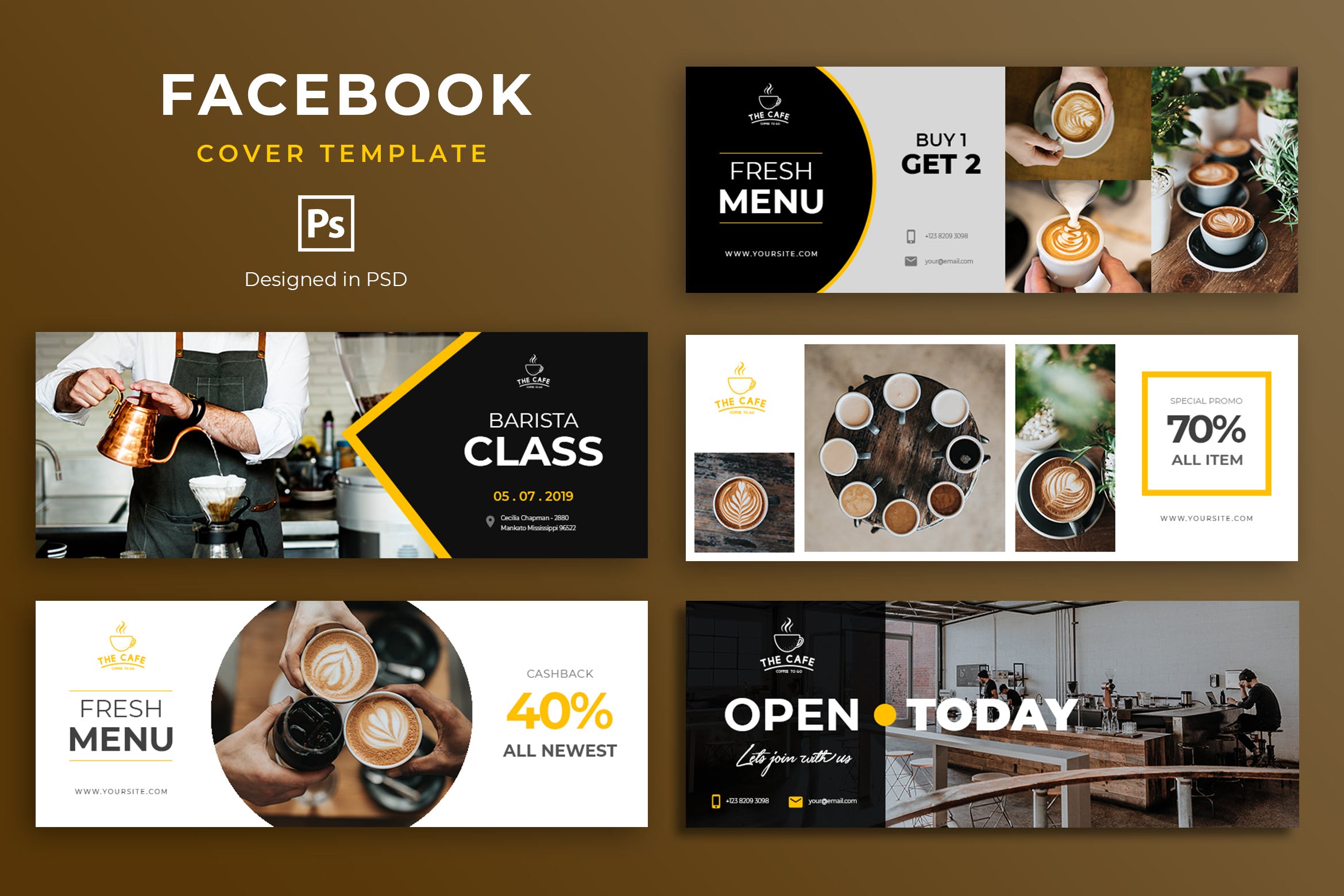 咖啡品牌营销推广Facebook封面设计模板 Coffee Facebook Cover Template插图