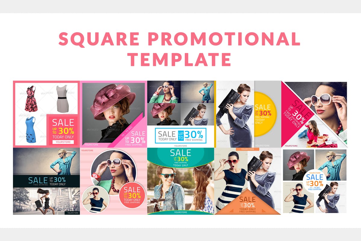 服装销售社交广告促销方形设计模板蚂蚁素材精选 Square Promotional Template插图