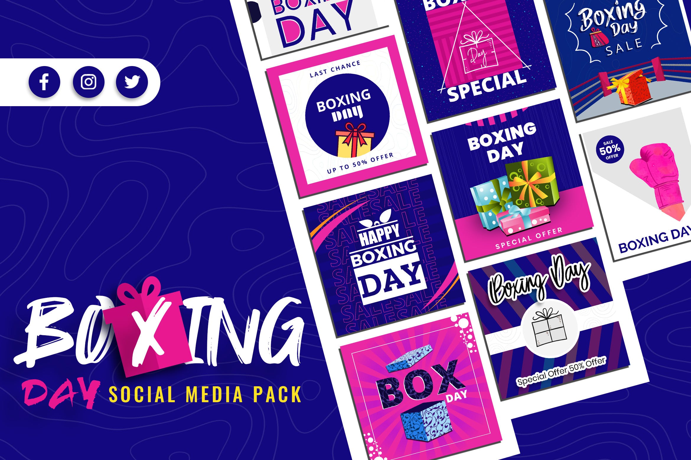 礼品日主题社交媒体设计素材包 Boxing Day Social Media Pack插图