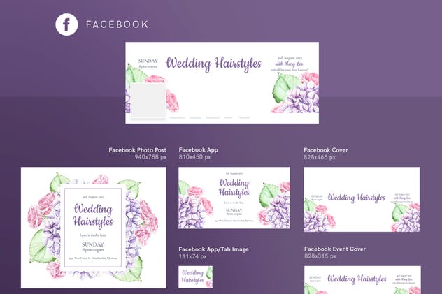 水彩花卉婚礼社交媒体设计套件 Wedding Hairstyle Social Media Pack Template插图(4)