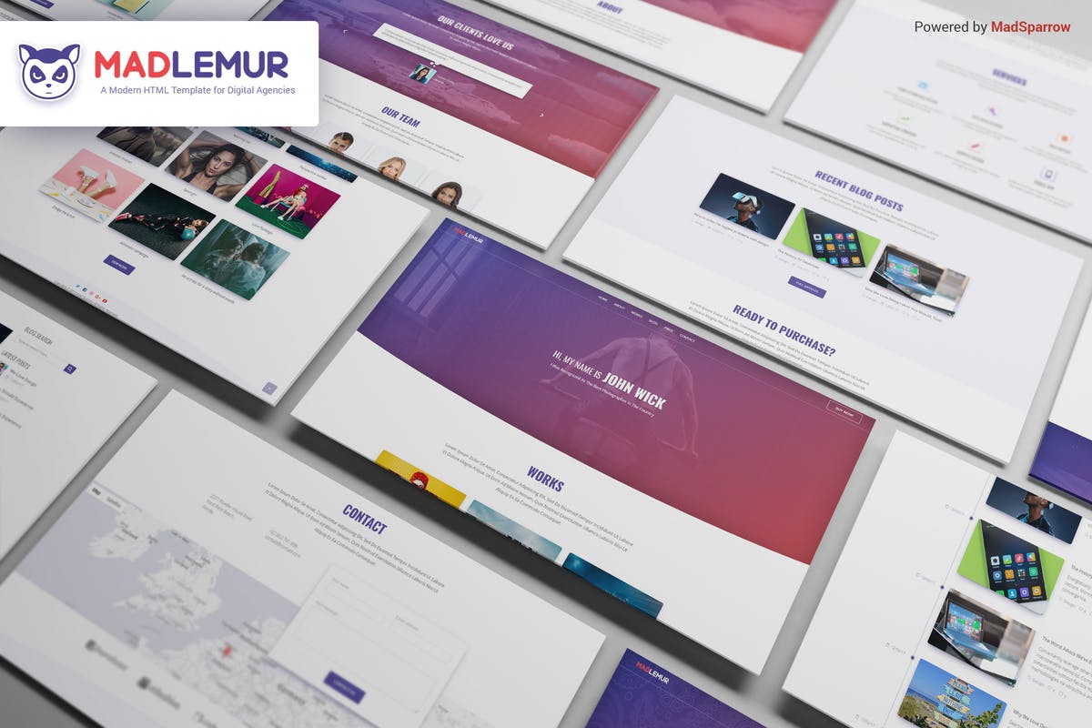 数字产品代理网站设计模板第一素材精选 Mad Lemur – A Modern Template for Digital Agencies插图