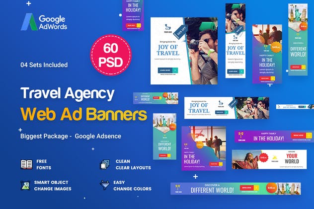 45款旅游旅行代理行业Banner第一素材精选广告模板 Travel Agency Banner Ads – 45 PSD [03 Sets]插图(1)