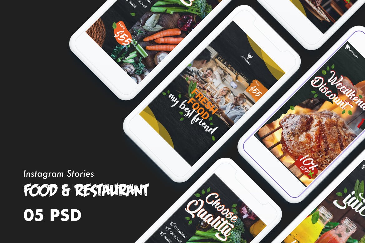 西式美食&餐厅Instagram品牌广告设计PSD模板第一素材精选 Food & Restaurants Instagram Stories PSD Template插图(1)