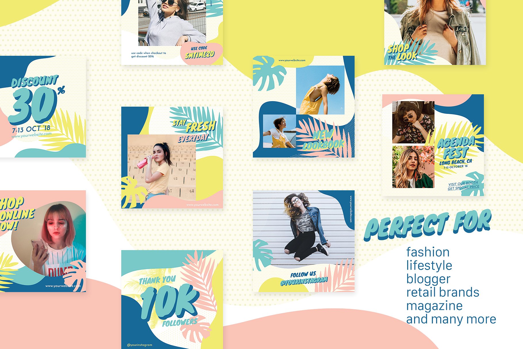 时尚生活方式社交媒体文章贴图模板蚂蚁素材精选 Instagram Bundle – Summertime插图(2)