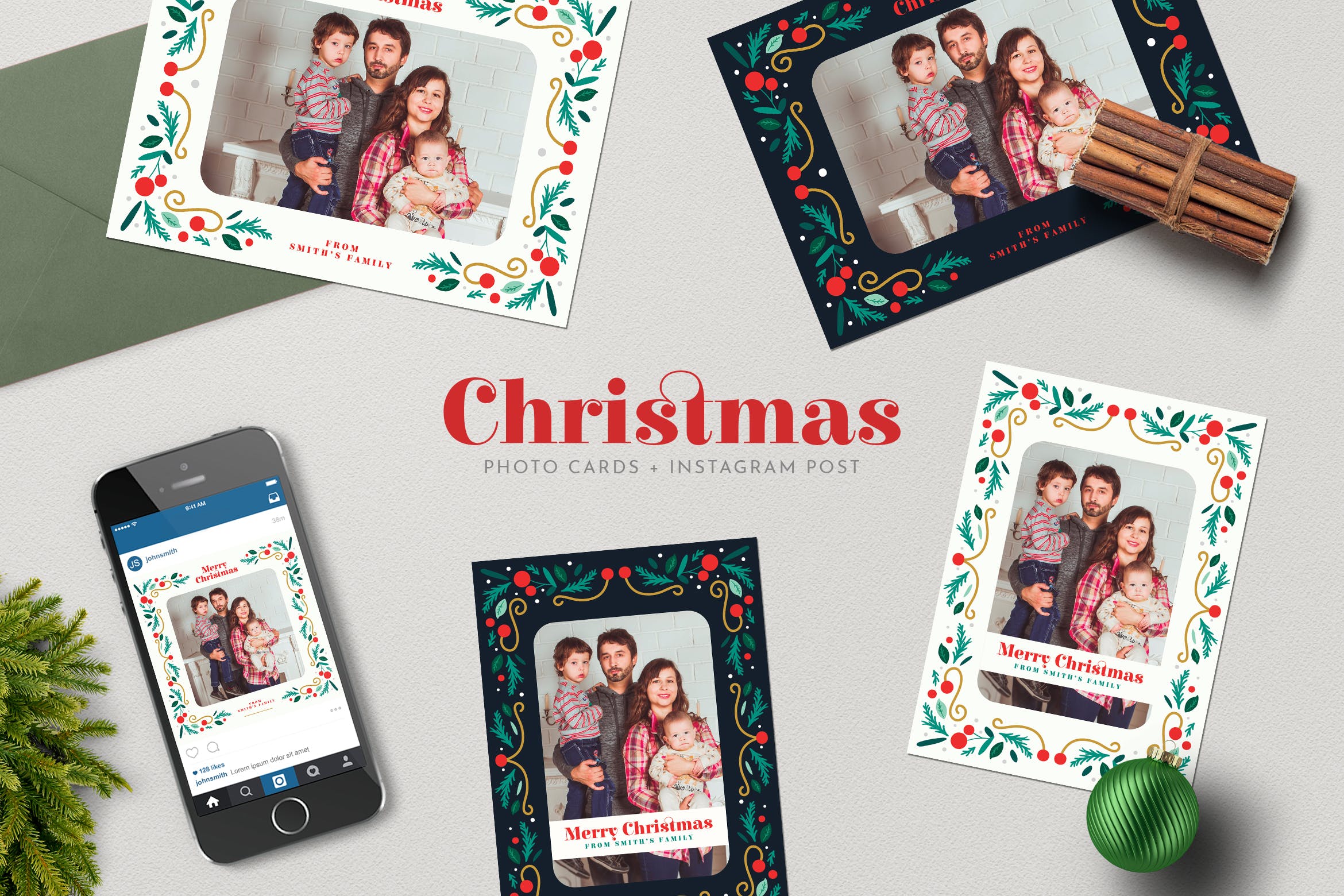 圣诞节照片明信片&Instagram贴图设计模板第一素材精选 Christmas PhotoCards +Instagram Post插图