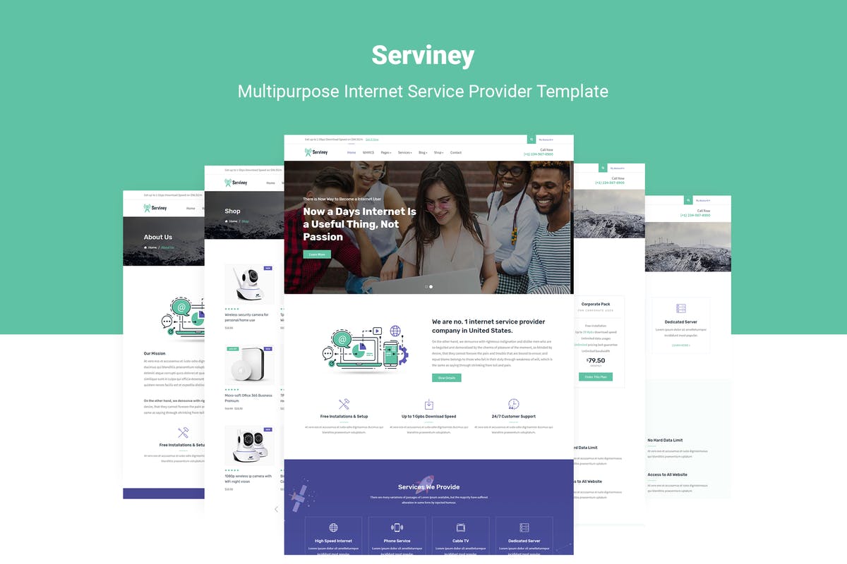 互联网技术服务商网站HTML模板蚂蚁素材精选 Serviney – Internet Service Provider HTML Template插图