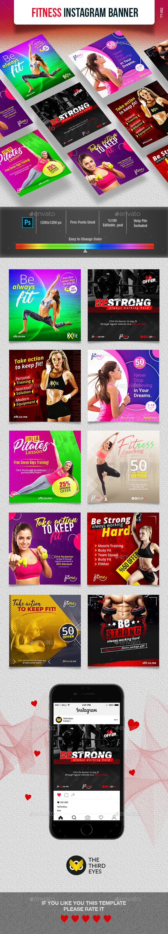 健身主题Instagram社交媒体Banner广告营销海报模板第一素材精选插图