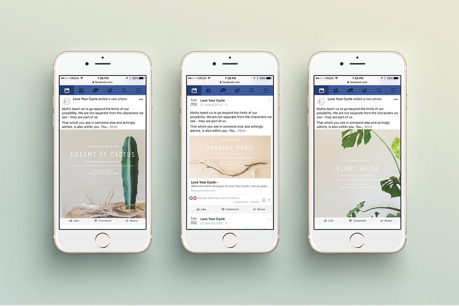 简约现代风格 Facebook 贴图模板第一素材精选 NATURALIS Facebook Pack插图(4)