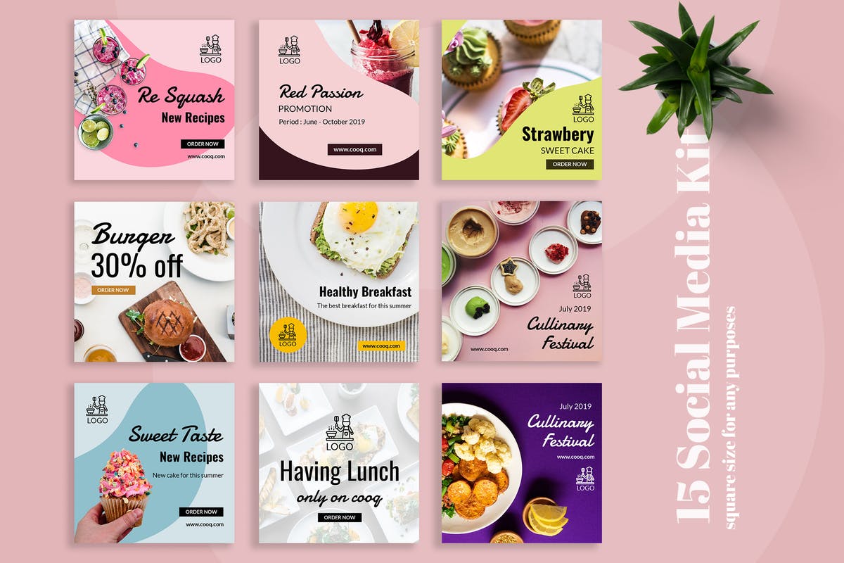 美食主题社交媒体促销第一素材精选广告模板合集 Cooq – Food Social Media Kit插图