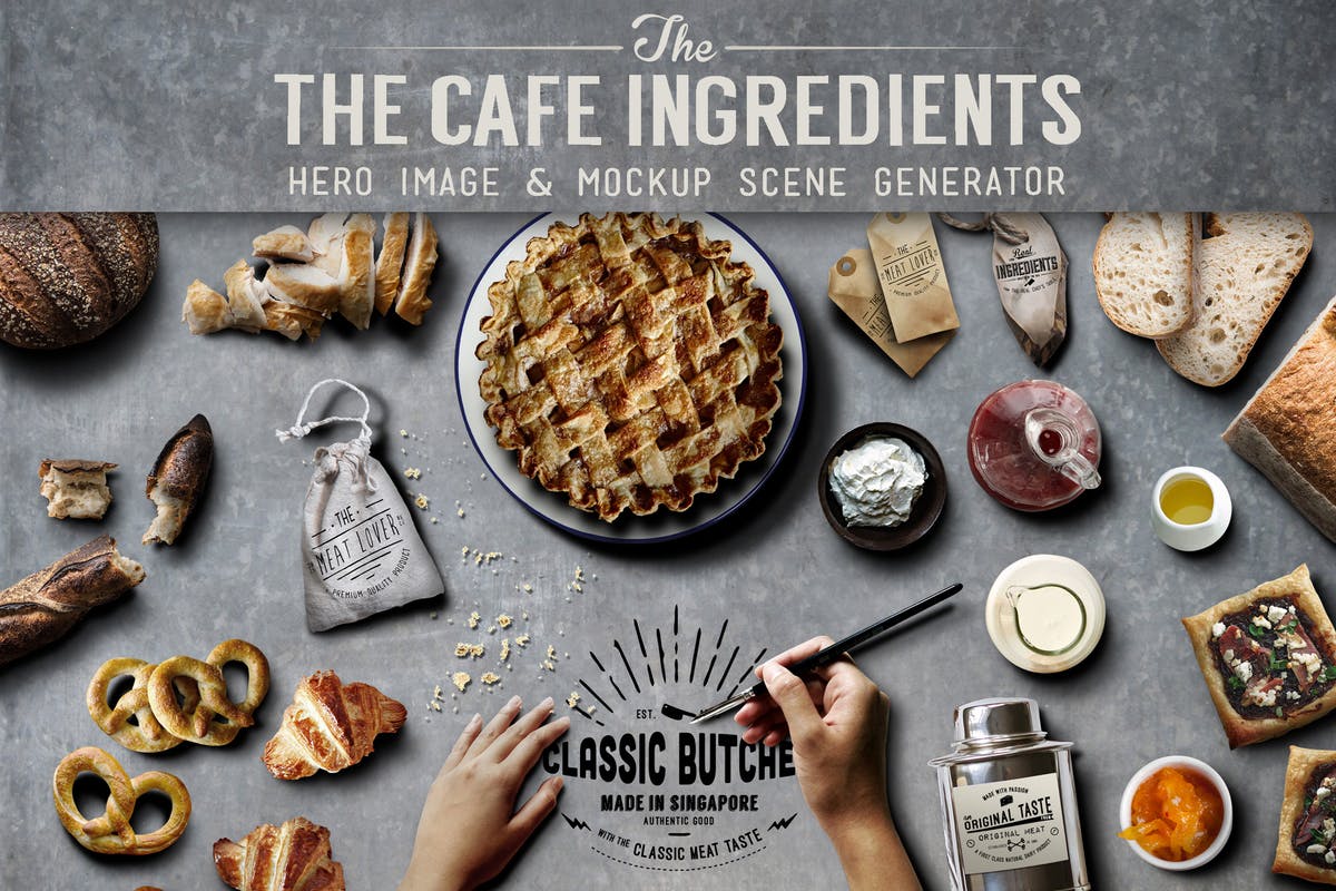 咖啡面包店巨无霸广告场景设计素材 Cafe Ingredients Hero Image插图