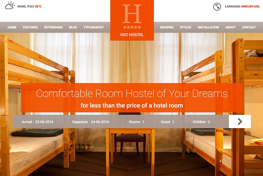 热门酒店民宿预订网站Joomla模板第一素材精选 Hot Hostel插图(1)