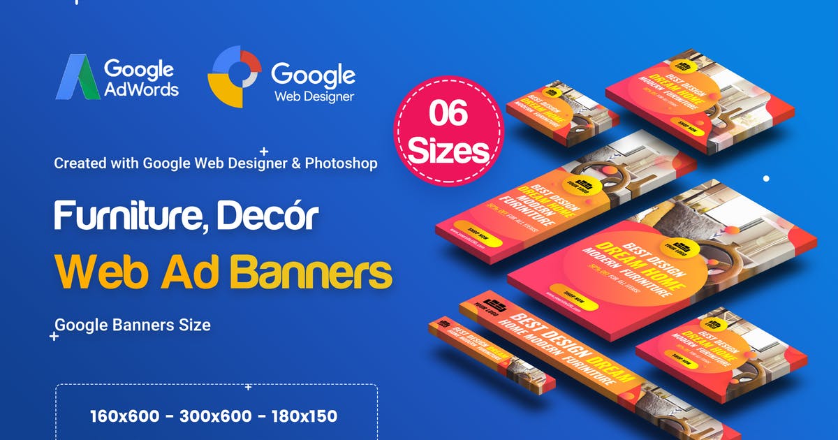 家具装修行业谷歌广告Banner设计模板素材 C01 – Furniture, Decor Banners Ad GWD & PSD插图
