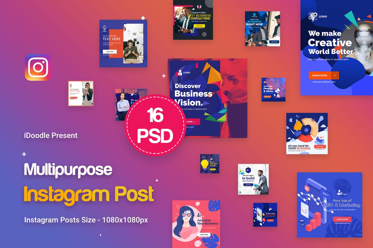 社交创意贴图Instagram品牌广告模板 Instagram Posts Multipurpose, Business Ad插图