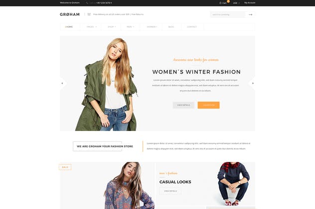时尚服饰电商外贸网站HTML模板第一素材精选 Groham – Fashion eCommerce HTML template插图(1)