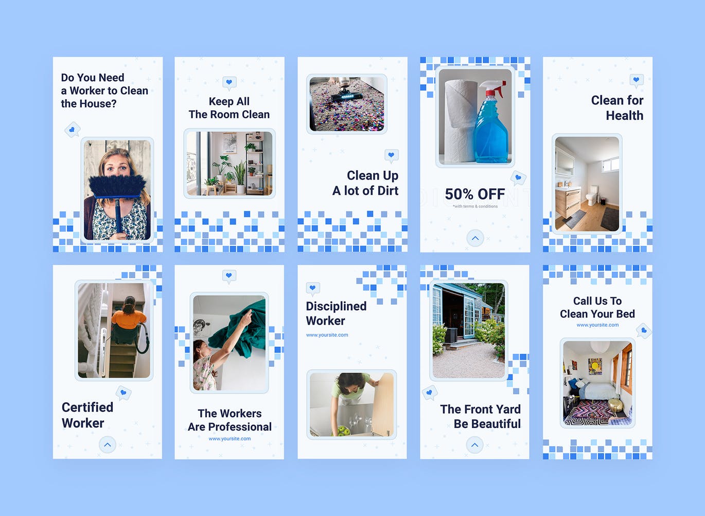 蓝色方块点缀设计风格Instagram品牌故事模板第一素材精选 Limpeza – Instagram Story Pack插图(1)