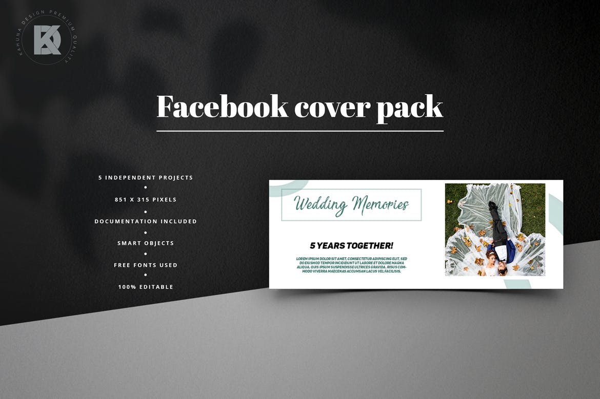 婚礼婚宴活动邀请Facebook封面设计模板蚂蚁素材精选 Wedding Facebook Cover Kit插图(4)