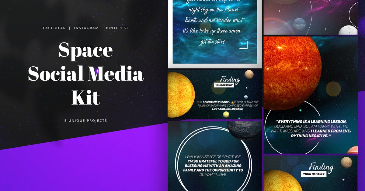 太空主题社交媒体自媒体设计素材 Space Social Media Kit插图