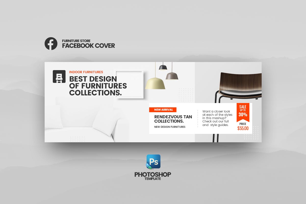家具网上商城Facebook封面/Banner图设计模板第一素材精选 Furniture Facebook Cover Template插图