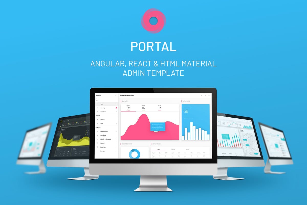 网站后台管理仪表盘HTML模板第一素材精选 Portal – Angular / React / HTML Admin Template插图