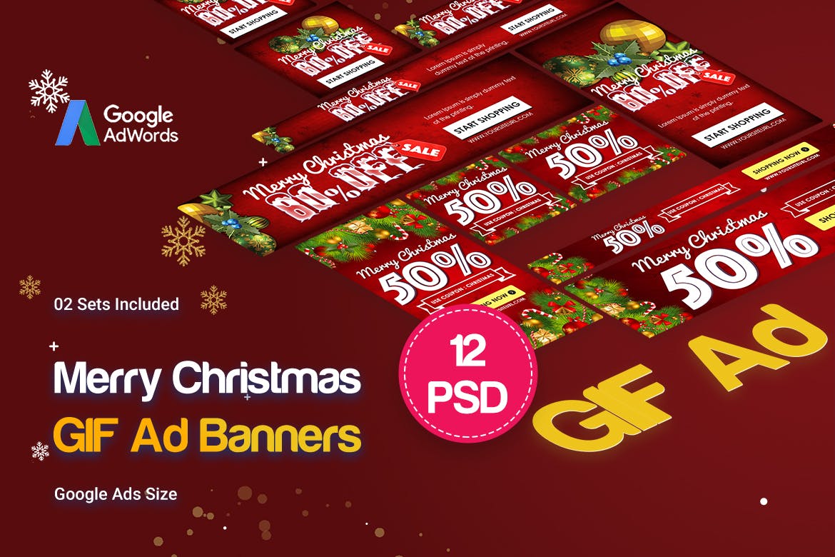 圣诞节主题促销活动谷歌第一素材精选广告模板 Merry Christmas GIF Banners Ad插图