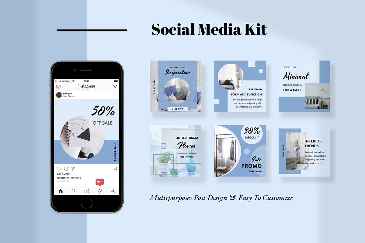 社交媒体新媒体促销第一素材精选广告模板集 Claretta – Social Media Kit插图