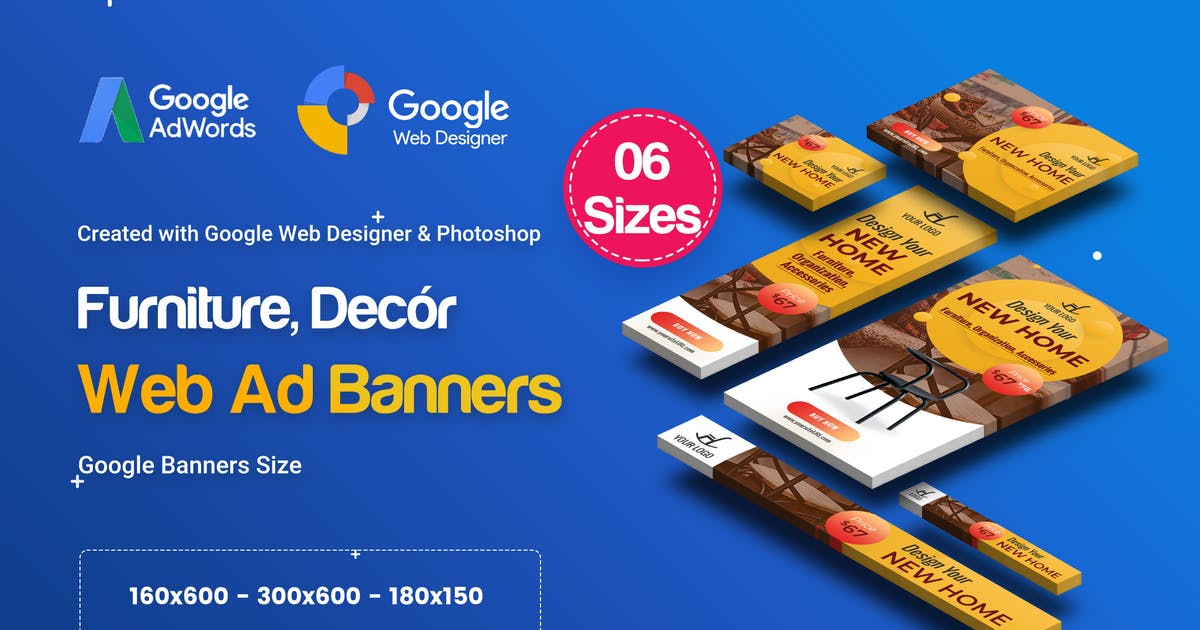 家具家装品牌推广谷歌广告Banner设计模板 C02 – Furniture, Decor Banners Ad GWD & PSD插图