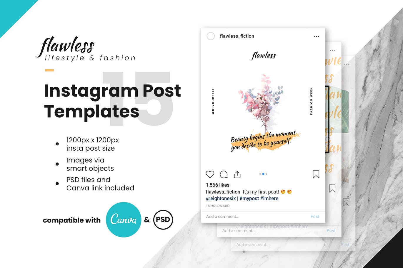 优雅时尚设计风格Instagram品牌故事设计模板第一素材精选 Flawless Instagram Post Template插图