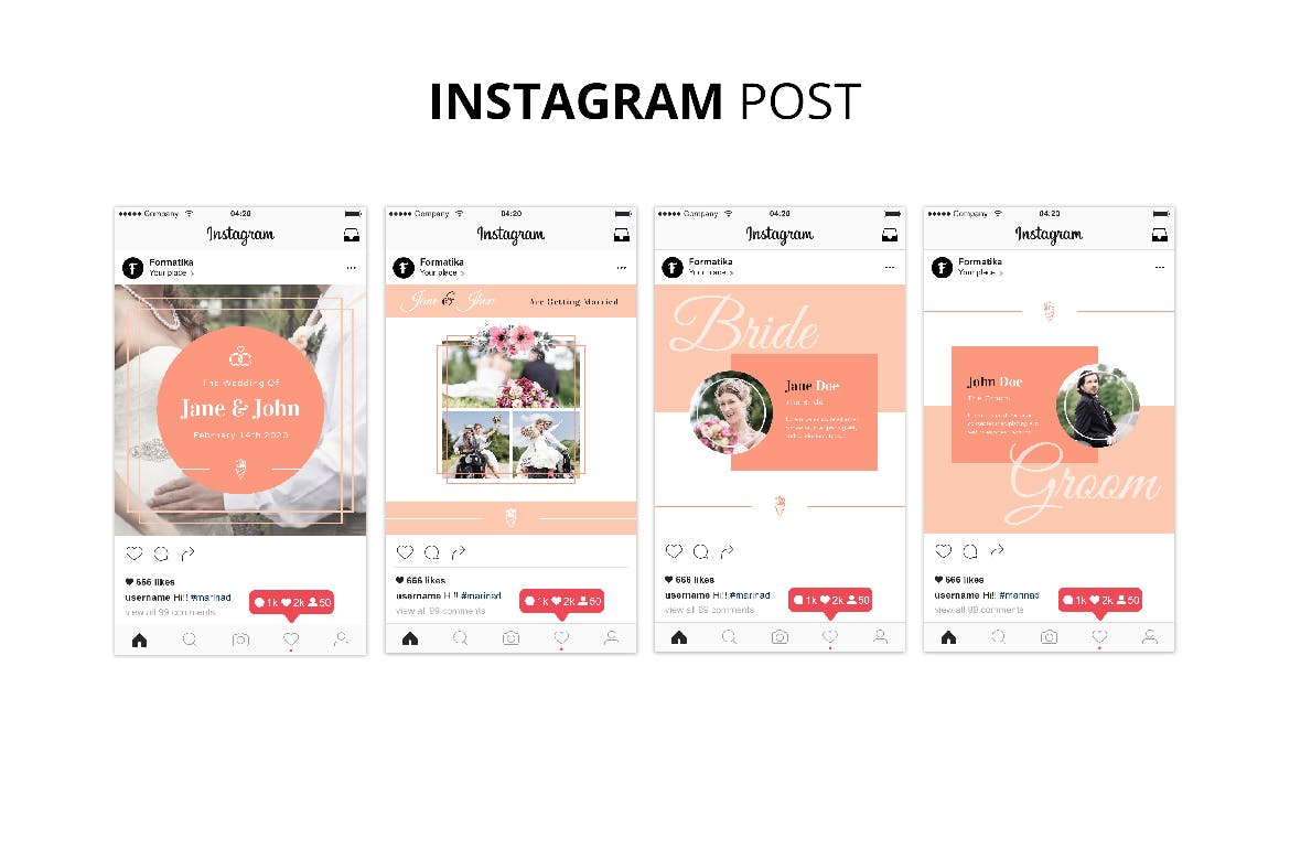 婚礼婚宴Instagram社交邀请函设计模板第一素材精选 Wedding Instagram Kit Template插图(1)