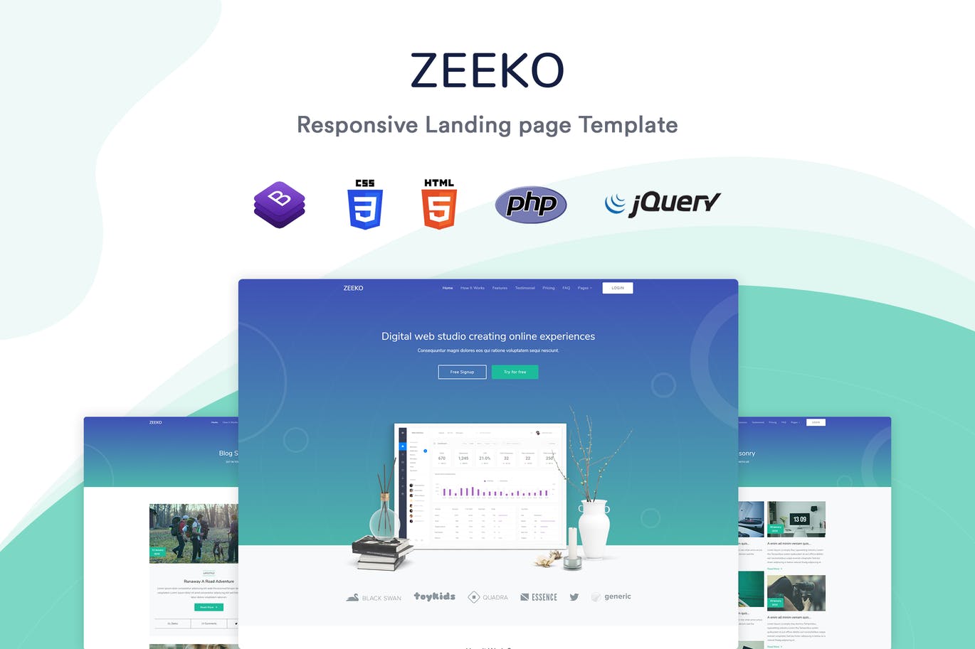 Bootstrap框架互联网公司网站HTML模板第一素材精选 Zeeko – Landing Page Template插图