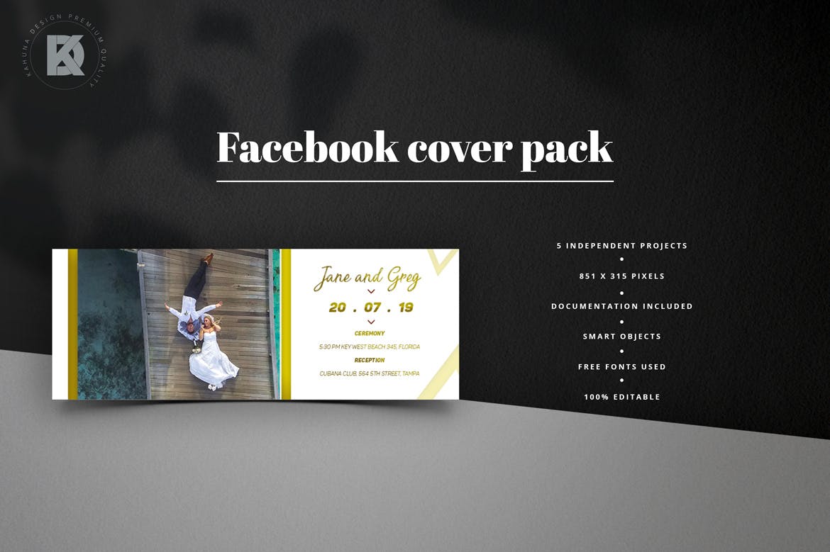 婚礼婚宴活动邀请Facebook封面设计模板第一素材精选 Wedding Facebook Cover Kit插图(1)