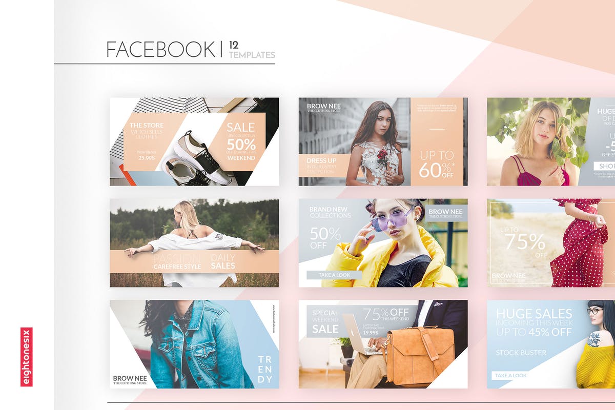 时尚优雅设计风格Facebook社交广告设计模板第一素材精选 Fashion Pastel Elegant Facebook Ad Template插图