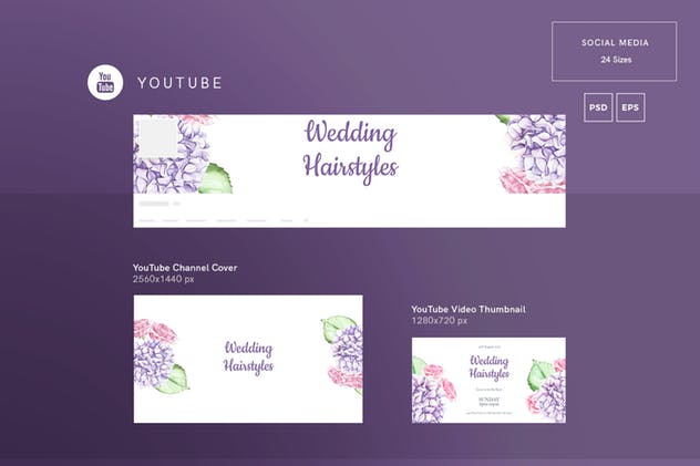 水彩花卉婚礼社交媒体设计套件 Wedding Hairstyle Social Media Pack Template插图1