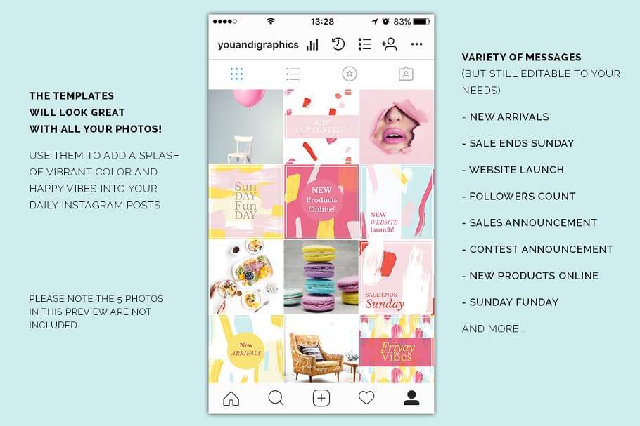 多彩新媒体社交媒体贴图模板蚂蚁素材精选 Colorful Instagram Templates插图(4)