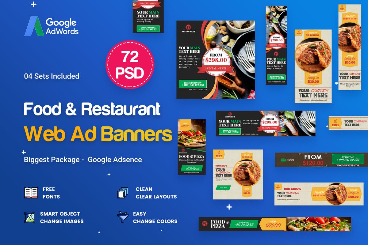 72款食品饮食行业Banner第一素材精选广告模板 Food & Restaurant Banners Ad – 72 PSD [04 Sets]插图
