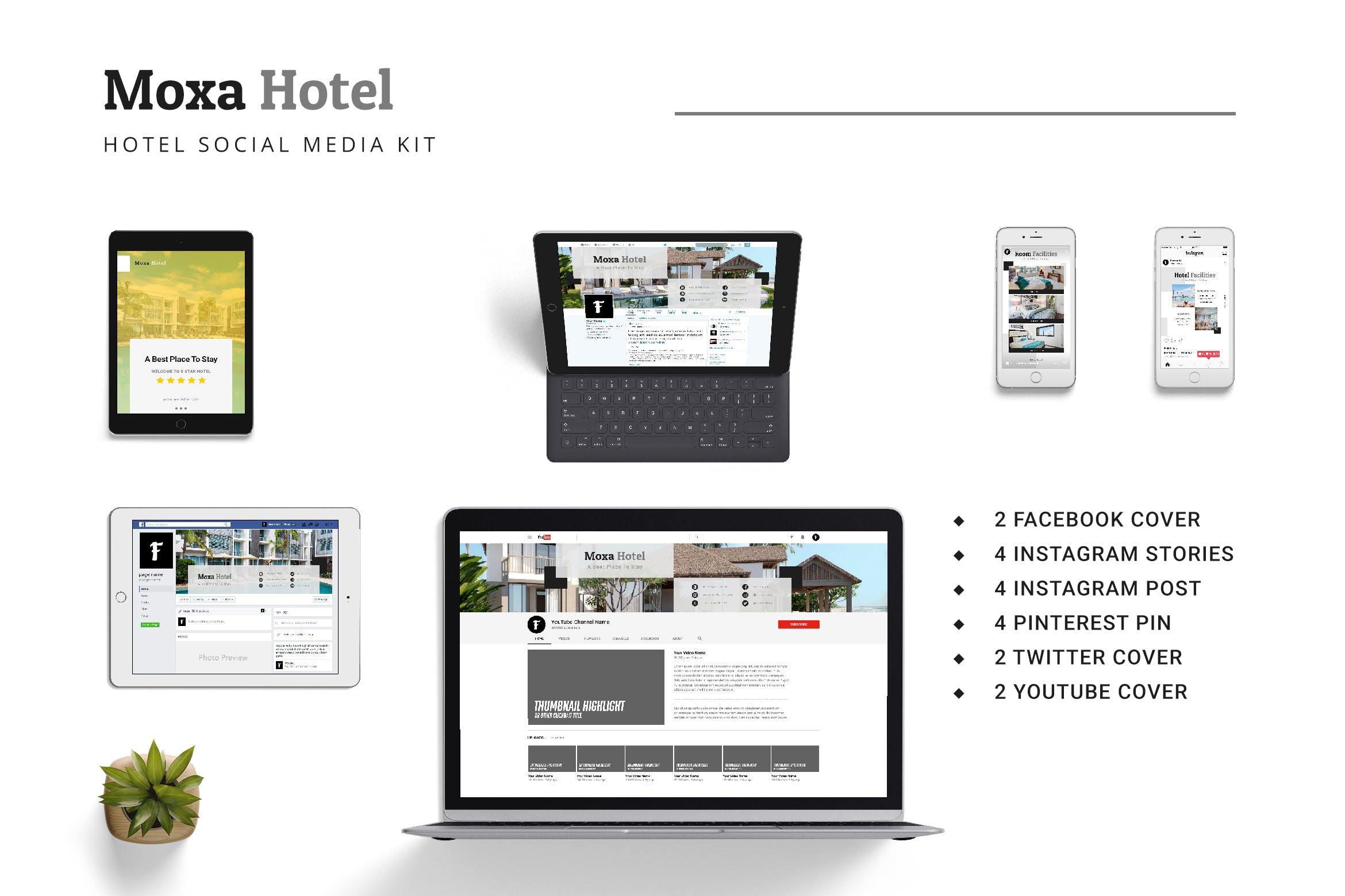 酒店品牌社交媒体平台推广设计素材包 Moxa Hotel Social Media Kit插图