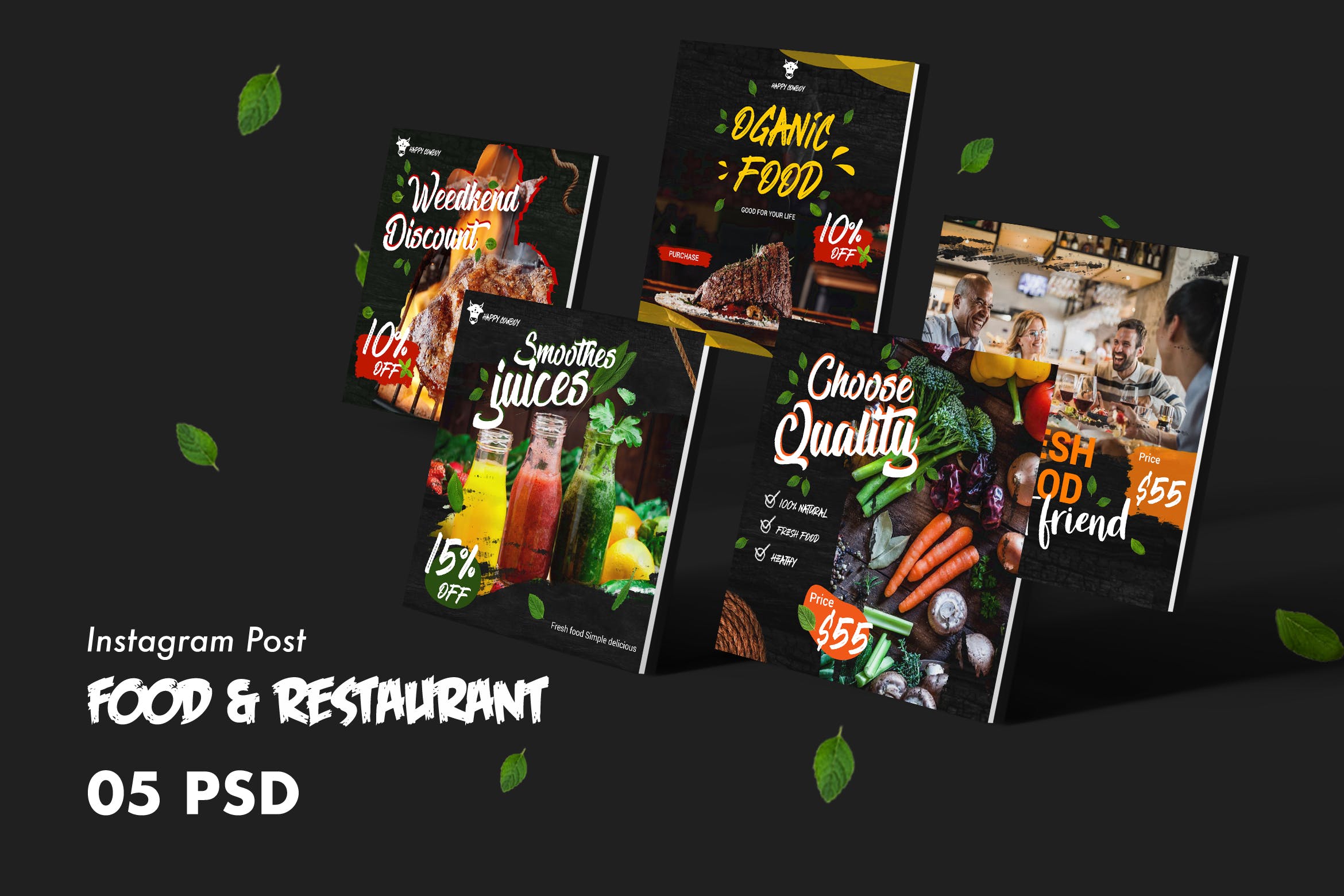 西式美食＆餐厅Facebook社交平台广告设计PSD模板第一素材精选 Food & Restaurants Facebook Post PSD Template插图