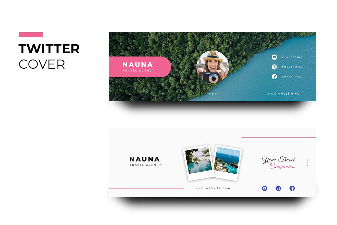 旅游代理商品牌推广Twitter主页封面设计模板第一素材精选 Nauna Travel Agency Twitter Cover插图(2)